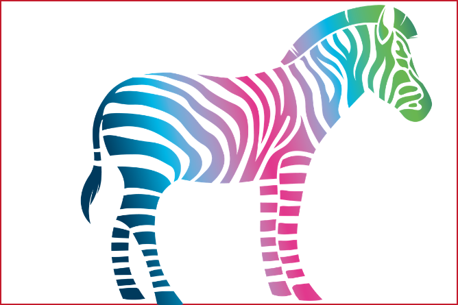 Key Visual ColourUp4Rare Zebra mit gestreiftem Körper in Cyan, Magenta und Grün